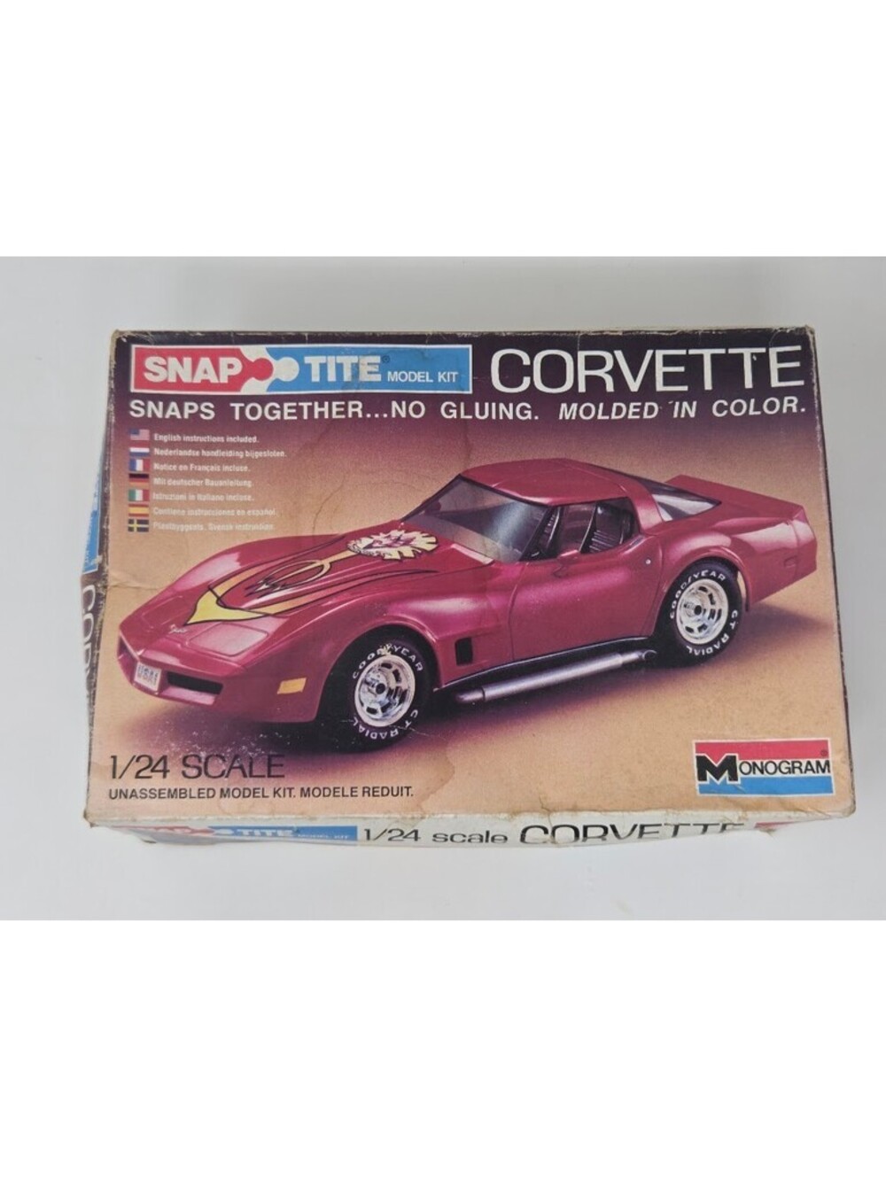 Monogram Snap Tite Corvette 1/24 Scale Model Kit Partial Build Box Pieces